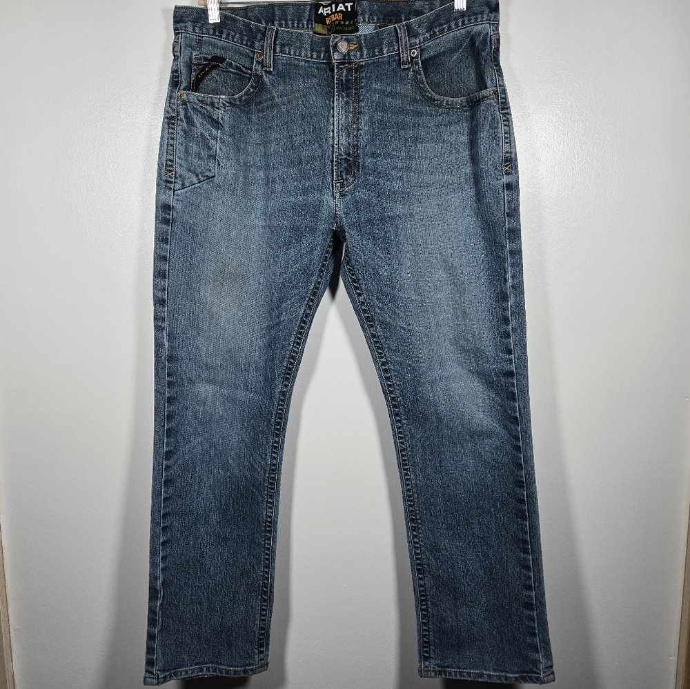Ariat Rebar M5 Slim Straight Leg Blue Denim Jeans Size 40x32 Workwear Western